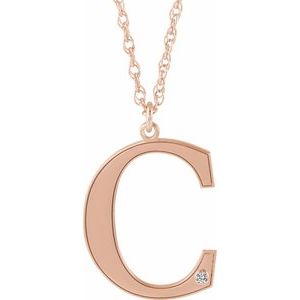 Collier en argent sterling plaqué or rose 14 carats avec initiale C en diamant d'imitation gravable, 45,7 cm (18 pouces).