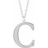 Collier 18 pouces en or blanc 10 carats avec initiale C en diamant d'imitation gravable (18 pouces).