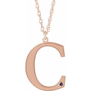 Collier en or rose 14 carats avec initiale C en imitation alexandrite gravable, 45,7 cm (18 pouces).