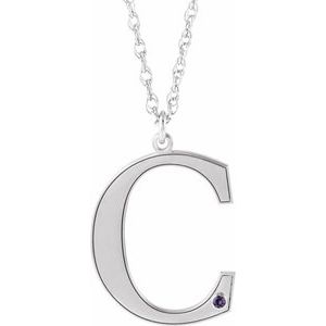 Collier en or blanc 10 carats avec initiale C en imitation alexandrite gravable, 45,7 cm (18 pouces).