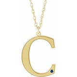 Collier en or jaune 14 carats avec initiale C en saphir bleu d'imitation gravable, 45,7 cm (18 pouces).