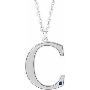 Collier en or blanc 10 carats avec initiale C en saphir bleu d'imitation gravable, 45,7 cm (18 pouces).