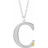 Collier en argent sterling rhodié avec initiale C en citrine imitation gravable, 45,7 cm (18 pouces).