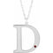 Collier en or blanc 14 carats avec grenat imitation Mozambique gravable, initiale D, 45,7 cm (18 pouces).
