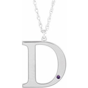 Collier en or blanc 14 carats avec initiale D et améthyste d'imitation gravable, 45,7 cm (18 pouces).
