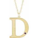 Collier en or jaune 10 carats avec améthyste d'imitation gravable, initiale D, 45,7 cm (18 pouces).