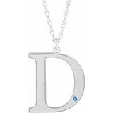 Collier en or blanc 10 carats avec initiale D en imitation aigue-marine gravable, 45,7 cm (18 pouces).