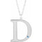 Collier en or blanc 14 carats avec initiale D en imitation aigue-marine gravable, 45,7 cm (18 pouces).