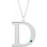 Collier en argent sterling rhodié avec initiale D en émeraude d'imitation gravable, 45,7 cm (18 pouces).