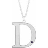 Collier en or blanc 10 carats avec initiale D en imitation alexandrite gravable, 45,7 cm (18 pouces).