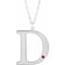 Collier en or blanc 14 carats avec initiale D en rubis d'imitation gravable, 45,7 cm (18 pouces).