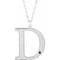 Collier en argent sterling rhodié avec initiale D en péridot imitation gravable, 45,7 cm (18 pouces).