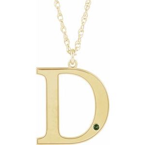 Collier en or jaune 10 carats avec péridot imitation gravable et initiale D, 45,7 cm (18 pouces).