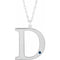 Collier en or blanc 14 carats avec saphir bleu d'imitation gravable, initiale D, 45,7 cm (18 pouces).