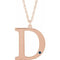 Collier en or rose 14 carats avec saphir bleu d'imitation gravable, initiale D, 45,7 cm (18 pouces).
