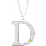 Collier en or blanc 10 carats avec imitation citrine gravable initiale D, 45,7 cm (18 pouces).
