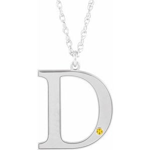Collier en or blanc 10 carats avec imitation citrine gravable initiale D, 45,7 cm (18 pouces).