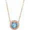 Collier de style halo en or rose 14 carats, aigue-marine naturelle et diamants naturels (0,05 carat au total), 40,6 cm (16 pouces).