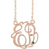 Collier monogramme manuscrit en imitation alexandrite rose 14 carats, 20 mm, initiales (45,7 cm), 45,7 cm