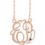 Collier monogramme en argent sterling plaqué or rose 14 carats, 20 mm, imitation améthyste, écriture cursive, 45,7 cm (18 pouces).