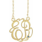Collier monogramme manuscrit en or jaune 10 carats, imitation aigue-marine, 20 mm, initiales, 45,7 cm (18 pouces).