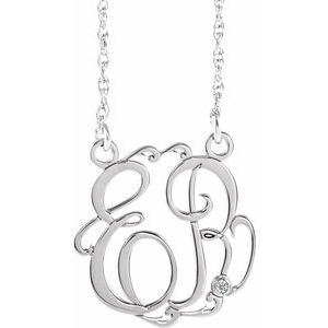 Collier monogramme 18 pouces (45,7 cm) en or blanc 10 carats, diamants naturels de 0,02 carat, 2 initiales, 20 mm de longueur, 20 mm.