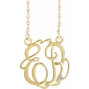 Collier monogramme en or jaune 10 carats, 20 mm, initiales, diamants naturels de 0,02 carat, 45,7 cm (18 pouces).