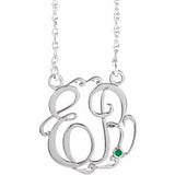 Collier monogramme imitation émeraude blanche 10K 20 mm avec initiales (45,7 cm) - 45,7 cm