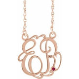 Collier en argent sterling plaqué or rose 14 carats, monogramme 2 initiales, rubis d'imitation, 20 mm, 45,7 cm (18 pouces).