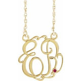 Collier monogramme en or jaune 10 carats, imitation rubis, 20 mm, initiales (45,7 cm), 45,7 cm