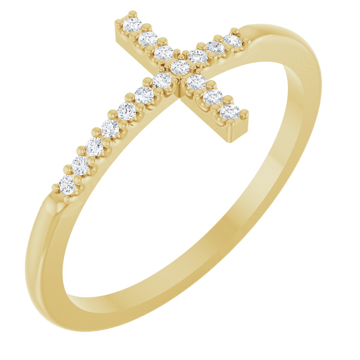 14K Yellow Gold .07 CTW Natural Diamond Sideways Cross Ring