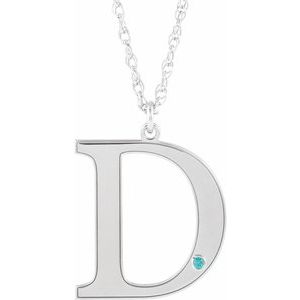 Collier 18 pouces en or blanc 10 carats avec initiale D en zircon bleu imitation gravable