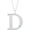 Collier 18 pouces en or blanc 10 carats avec initiale D en zircon bleu imitation gravable
