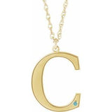 Collier en or jaune 10 carats avec initiale C en zircon bleu imitation gravable, 45,7 cm (18 pouces).