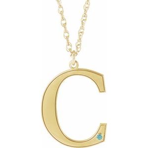 Collier en or jaune 10 carats avec initiale C en zircon bleu imitation gravable, 45,7 cm (18 pouces).