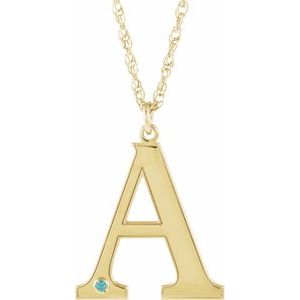 Collier en or jaune 10 carats avec initiale A en zircon bleu imitation gravable, 45,7 cm (18 pouces).