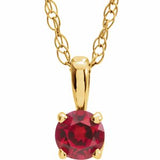 Collier solitaire jeune en or jaune 14 carats avec rubis d'imitation de 3 mm et or de 35,5 cm (14 pouces).