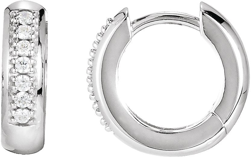 14K White Gold 1/8 CTW Natural Diamond 12.6 mm Huggie Earrings