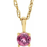 Collier solitaire pour jeune fille en or jaune 14 carats avec tourmaline rose d'imitation de 3 mm (14 pouces), 35,5 cm (14 pouces).