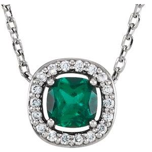 Collier de 40 cm (16 pouces) en or 14 carats, orné d'une émeraude blanche de laboratoire et de diamants naturels (0,05 carat au total).