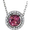 Collier de style halo en platine, tourmaline rose naturelle et diamants naturels (0,05 carat au total), 40,6 cm (16 pouces).