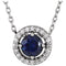 Collier de style halo en argent sterling avec saphir bleu d'imitation et diamants naturels (0,05 carat au total), 40,6 cm (16 pouces).