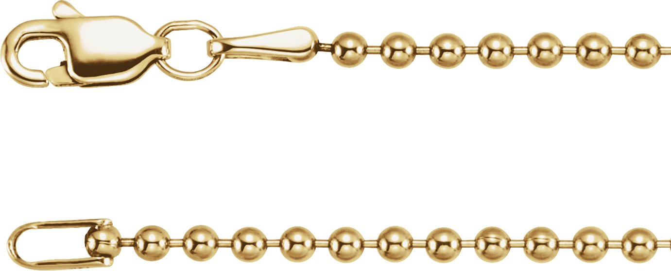 14K Yellow Gold 1.8 mm Hollow Bead 16" Chain