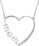14K White Gold "Mom" Heart 17" Necklace