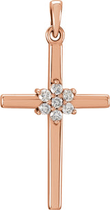 14K Rose Gold 1/10 CTW Natural Diamond Cross Pendant