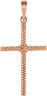 14K Rose Gold 25.4x16.2 mm Rope Cross Pendant