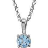 Collier solitaire jeune en or blanc 14 carats avec imitation aigue-marine de 3 mm et pendentif de 35,5 cm (14 pouces).