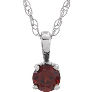 Collier solitaire jeune en or blanc 14 carats avec grenat imitation Mozambique de 3 mm et pendentif de 35,5 cm (14 pouces).