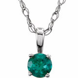 Collier solitaire jeune en argent sterling avec émeraude d'imitation de 3 mm, 35,5 cm (14 pouces).