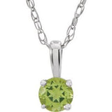 Collier solitaire jeune en or blanc 14 carats avec péridot d'imitation de 3 mm et pendentif de 35,5 cm (14 pouces).